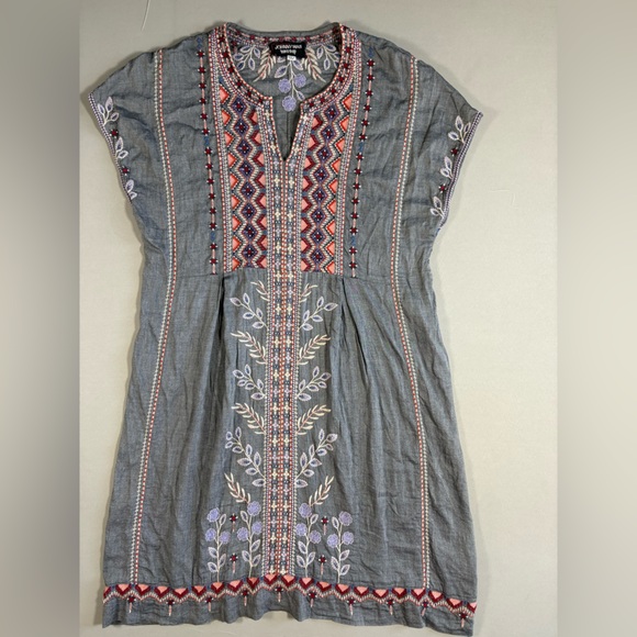 Johnny Was Women's X-Small Floral Embroidered Dress Boho Short Sleeve, V-Neck - Picture 3 of 12
